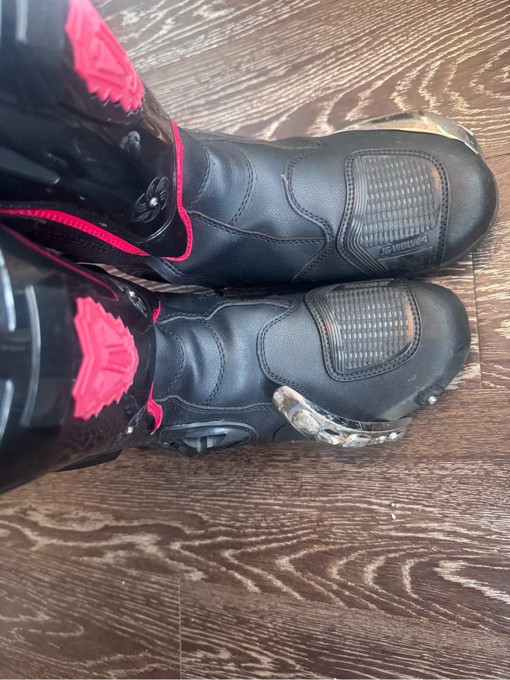 Black Women's Motorcycle Boots with red Accents